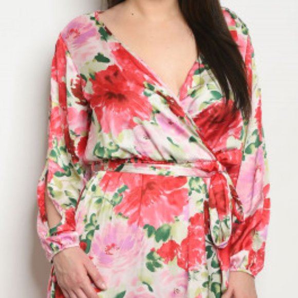 IVORY RED W/FLOWERS MAXI DRESS - Picture 2 of 7